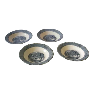 Mid 20th Century Currier & Ives Rimmed Soup Bowl- Set of 4