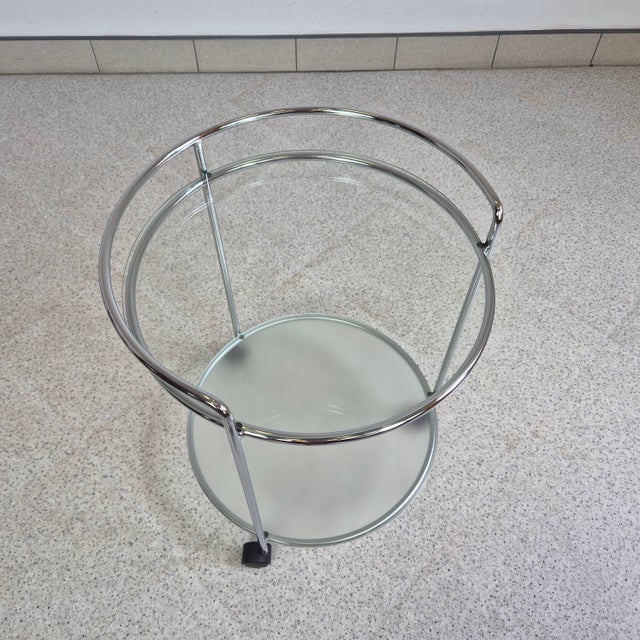1980s Bauhaus 2-Tiered Bar Cart in Chrome and Glass, 1980s For Sale - Image 5 of 10