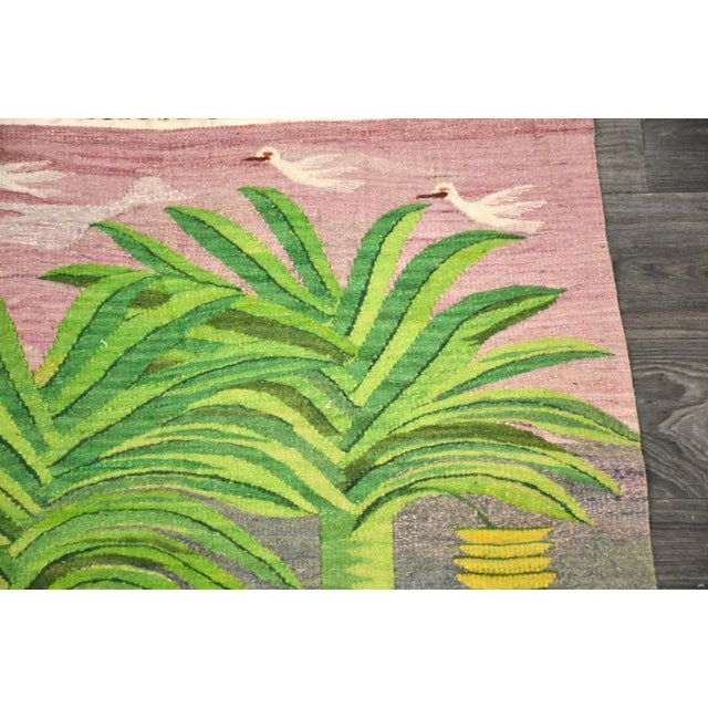 Mid Century Modern Egret Flat Weave Kilim Rug For Sale - Image 4 of 8
