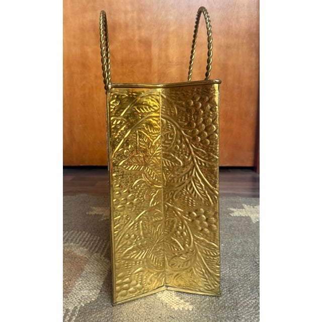 Sarreid Ltd. Brass Vintage Sarreid LTD Embossed Tote Bag/Magazine Holder For Sale - Image 4 of 4
