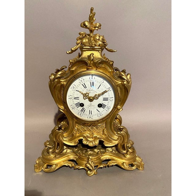 19thC Japy Frères Louis XV Gold Ormolu Bronze Mantel Clock 1pc For Sale - Image 15 of 18