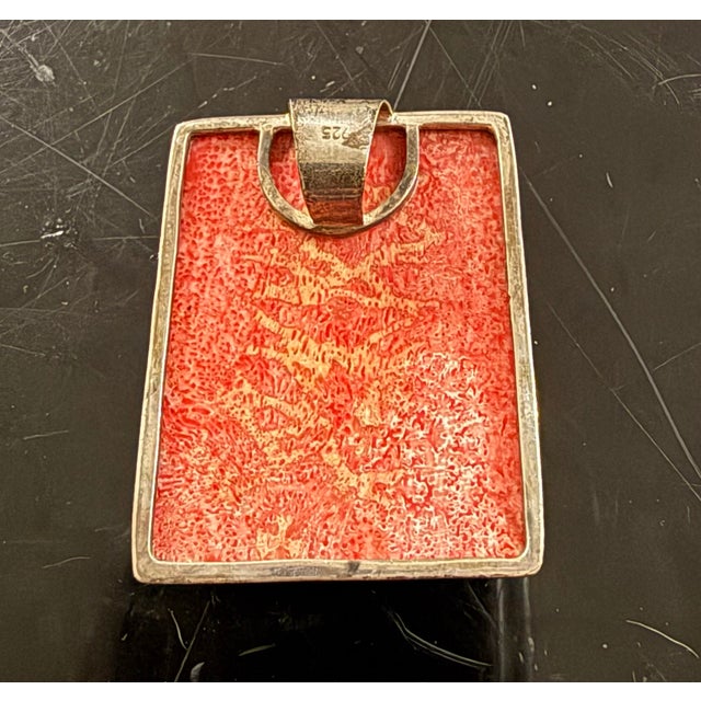 Sterling Silver Red Sponge Coral Pendant Rectangle Modernist Classic 1.5x1.75in This piece is an excellent condition very...
