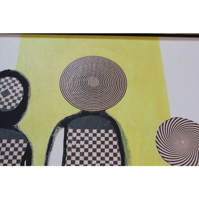1960s Modernist Figural Op Art Mixed Media on Canvas by Silverman For Sale - Image 5 of 13