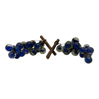 Vintage 1960s Mid-Century Blue Swirl Glass Marble Grape Clusters - A Pair For Sale