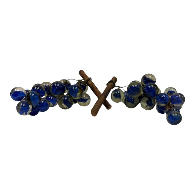 Vintage 1960s Mid-Century Blue Swirl Glass Marble Grape Clusters - A Pair For Sale