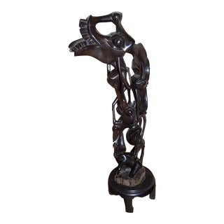 Original Large Vintage Hand Carved Makonde Ebony Wood "Shetani/Mawingu" Sculpture For Sale