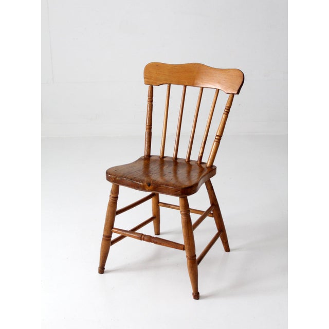 Farmhouse Antique Primitive Plank Seat Farmhouse Chair For Sale - Image 3 of 13