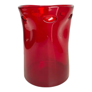Red Pinched Dimple Art Glass Vase in the Manner of Blenko Mid Century Modern 1960s