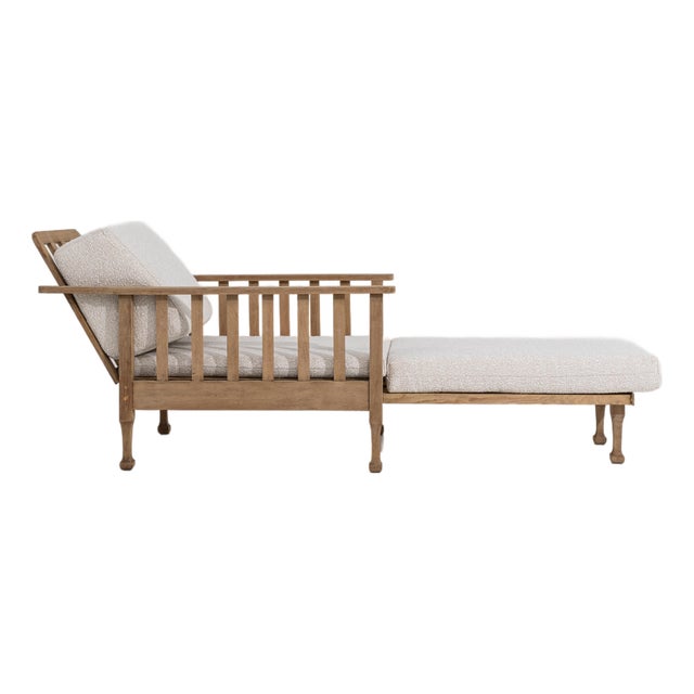 Reclining Lounge Armchair With Pull-Out Footrest In Bouclé Upholstery For Sale
