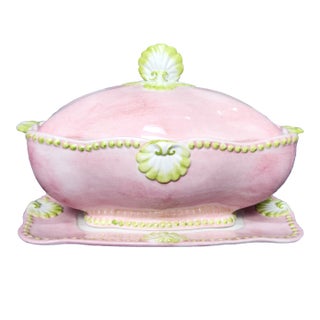 Ultra Rare Mid Century 37" Circumference Italian Handmade Hand Painted Serving Tureen For Sale
