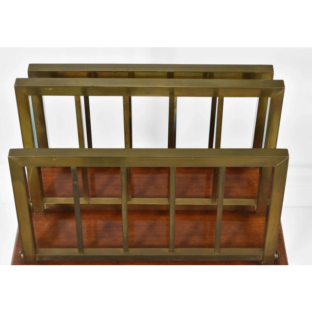 Edwardian Brass & Mahogany Canterbury Newspaper Magazine Rack For Sale - Image 5 of 11