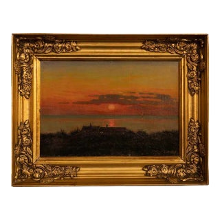 Original Oil on Canvas Painting of Coastal Sunset, Signed and Dated 1918 by Albert Wang For Sale
