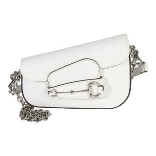 White Calfskin Mini Asymmetric Horsebit 1955 Shoulder Bag For Sale