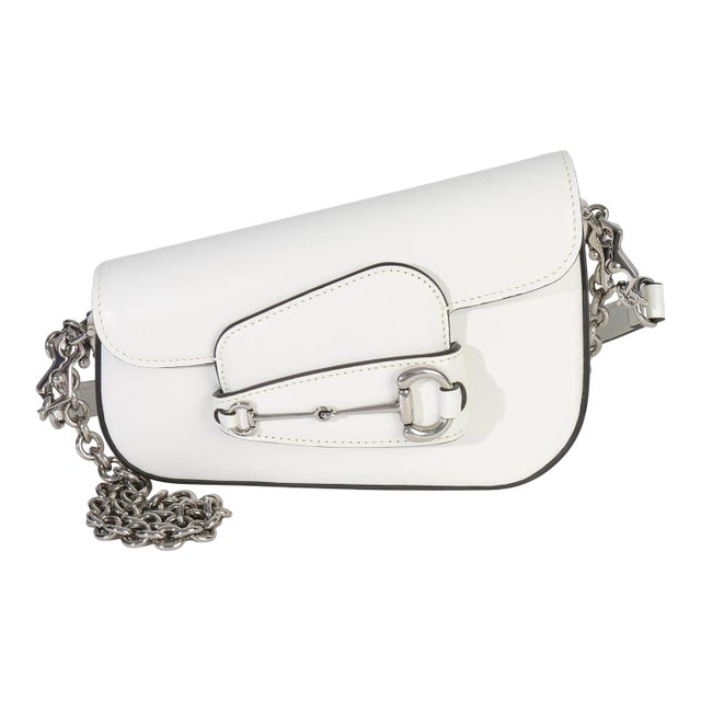 White Calfskin Mini Asymmetric Horsebit 1955 Shoulder Bag For Sale