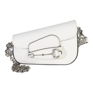 White Calfskin Mini Asymmetric Horsebit 1955 Shoulder Bag