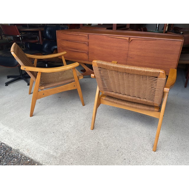 Wood Mid-Century Danish Wicker Armchairs in the style of Hans Wagner, 1960s, Set of 2 For Sale - Image 7 of 17
