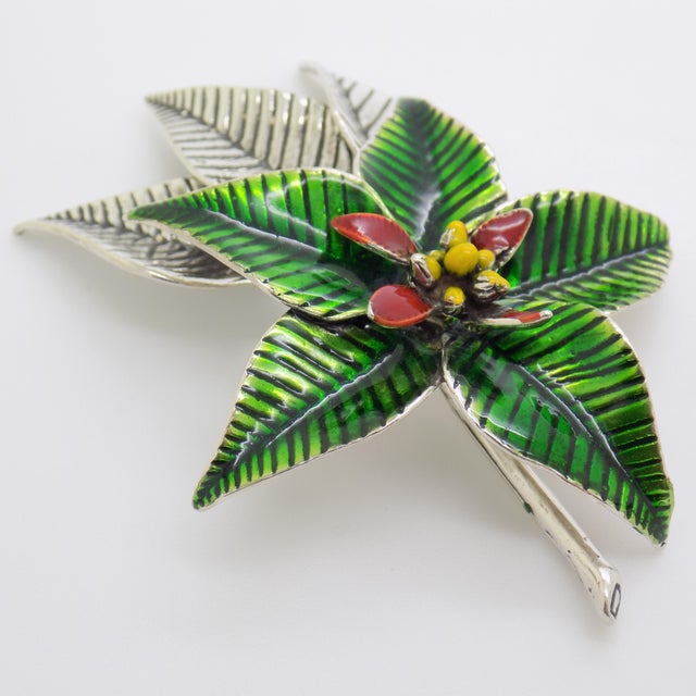 Vintage Italian Handmade Genuine Silver Christmas Poinsettia Flower Figurine For Sale - Image 4 of 9