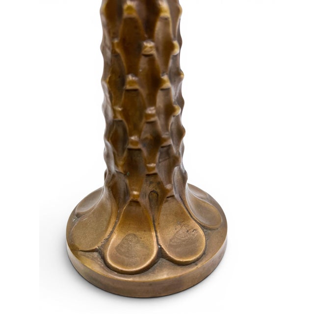 Brass Vintage Hollywood Regency Solid Brass Palm Tree Candlesticks – A Pair For Sale - Image 8 of 8