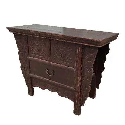 Chinese Early 20th Century Reddish Brown Antique Chinese Table with Three Drawers For Sale - Image 3 of 10