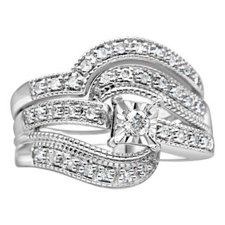 .925 Sterling Silver 1/3 Cttw Round Diamond Crisscross Engagement Ring Bridal Set (H-I Color, I1-I2 Clarity ) - Size 6 For Sale