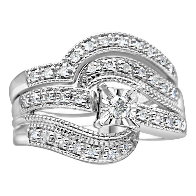 .925 Sterling Silver 1/3 Cttw Round Diamond Crisscross Engagement Ring Bridal Set (H-I Color, I1-I2 Clarity ) - Size 6 For Sale