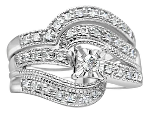 .925 Sterling Silver 1/3 Cttw Round Diamond Crisscross Engagement Ring Bridal Set (H-I Color, I1-I2 Clarity ) - Size 6