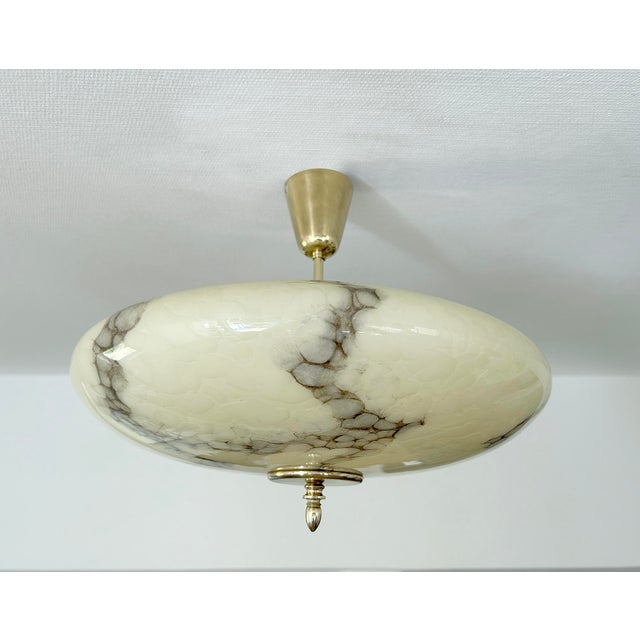 Modern Art Deco Pendant Light in Marble Glass, 1930s For Sale - Image 3 of 17