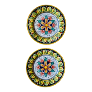 Vintage Italian ‘Gialletti Giulio’ Deruta Hand Painted Majolica Dinner Plates- Set of 2