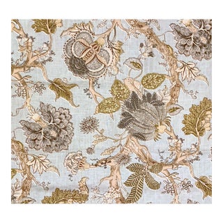 P. Kaufmann "Florabunda" Mineral Jacobean Floral Linen Blend Fabric- 3+1/3 Yards For Sale