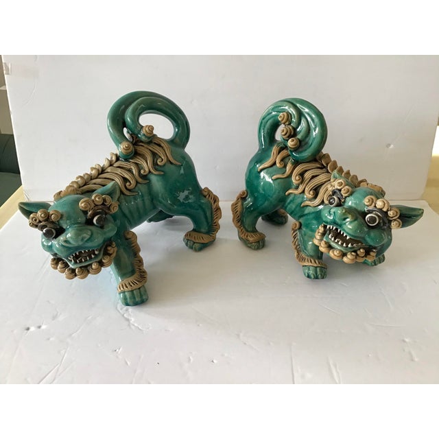 1950s Glazed Green Ceramic Foo Dogs a Pair Chairish