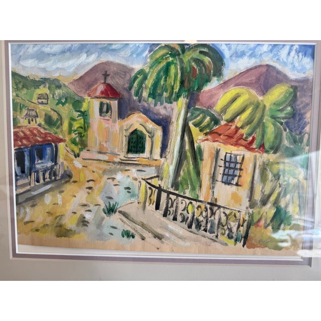 Light Green Signed by Guillermo Acevedo, C1948 Framed With Matting,. Pristine Early Peruvian Painting For Sale - Image 8 of 8