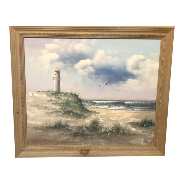 Late 20th Century Large Framed Coastal Seascape Oil Painting by H. Wurtz For Sale