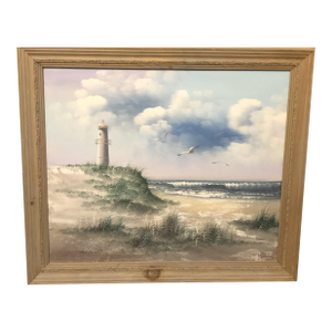 Late 20th Century Large Framed Coastal Seascape Oil Painting by H. Wurtz