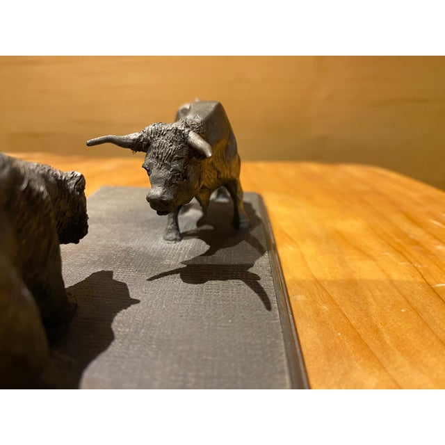 Mid 20th Century Pewter Bull & Bear Wall Street Sculpture – Finely Detailed Desk or Shelf Accent For Sale - Image 4 of 7