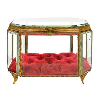Glass & Brass Jewelry Box For Sale