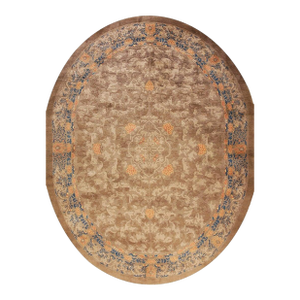 Excellent Tan-Camel Background in a Chinoiserie Pattern Antique Oval Chinese Peking Dragon Rug