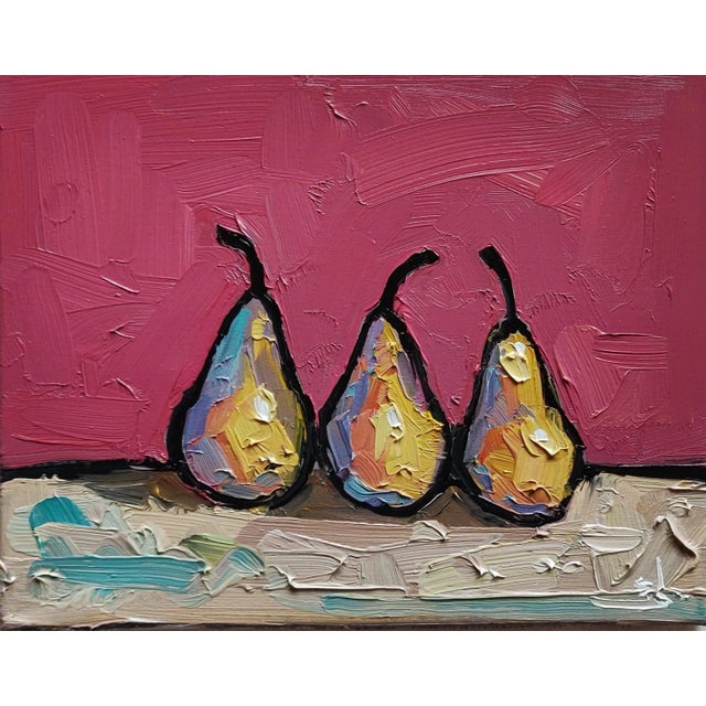 An impressionist oil painting of yellow pears, by Vivek Mandalia. Frame and hang in your home. 28 x 36 cm 11 x 14 Inches...