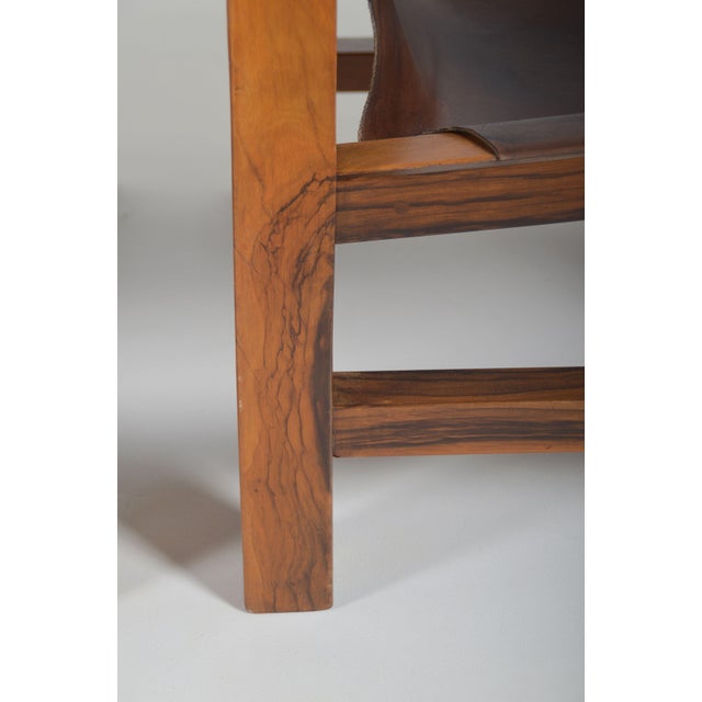 Brown French Armchairs in Olive Wood and Saddle Leather, 1970s, Set of 2 For Sale - Image 8 of 16