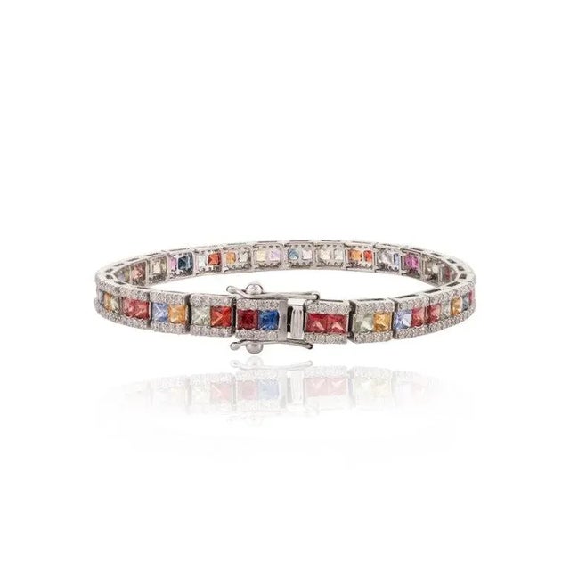 18k Gold Multi Sapphire Diamond Wedding Bracelet For Sale - Image 4 of 7
