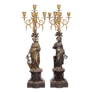 A Pair of Napoleon III Bronze Figural Candelabra, Circa 1865 For Sale