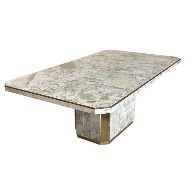 Willy Rizzo for Jean Charles Italian Marble & Brass Dining Table, 1960’s. Measures 78.75” long 43.25” deep 29” tall