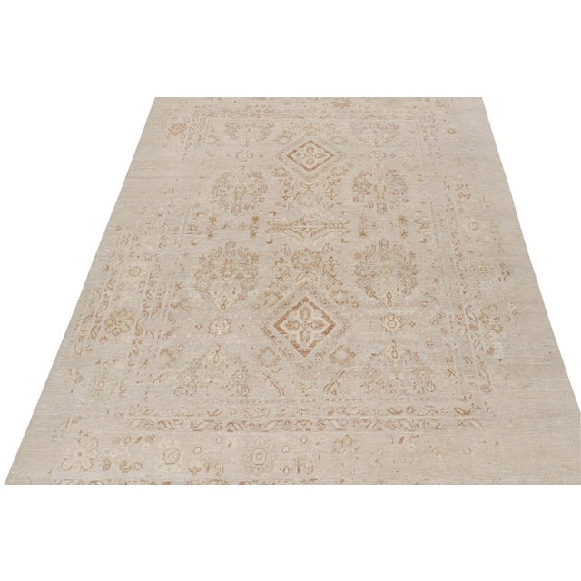 2010s Rug & Kilim’s Oushak Style Rug in Beige-Brown Geometric Patterns For Sale - Image 5 of 7