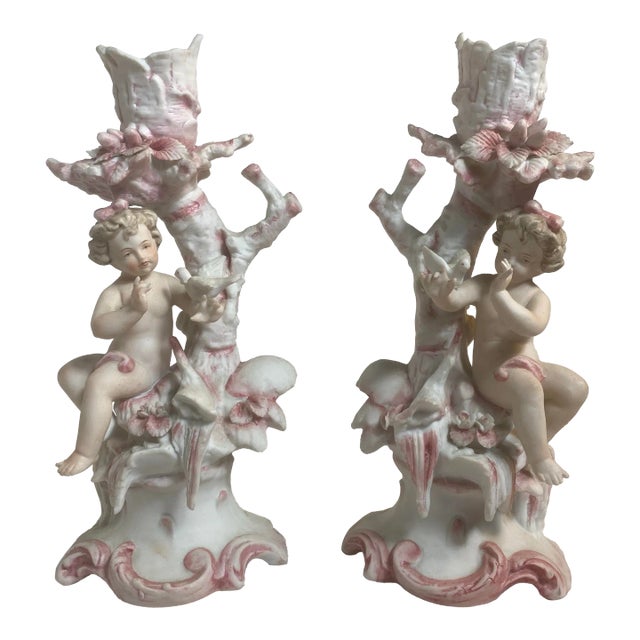 1960s Arnart Creations Cherub Porcelain Candlesticks- a Pair For Sale