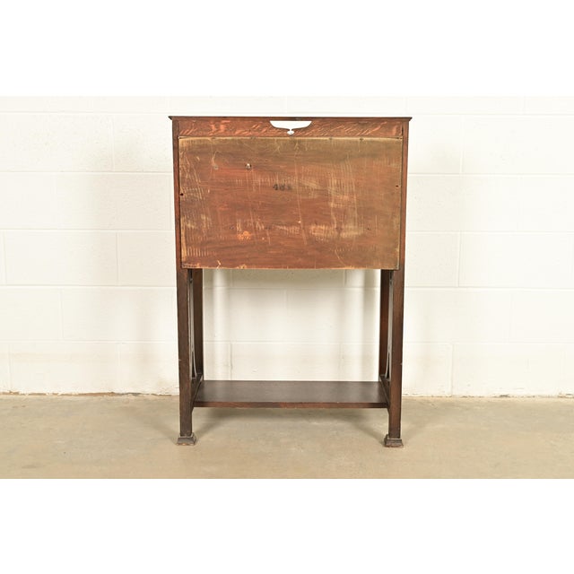 Stickley Brothers Style Antique Mission Oak Arts & Crafts Drop Front Secretary Desk With Inlaid Marquetry, Circa 1910 For Sale - Image 15 of 16