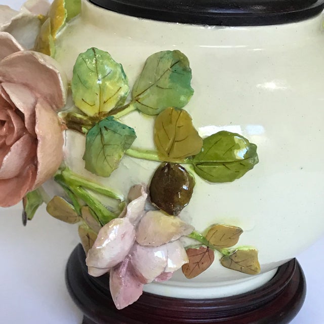 1880 Cincinnati Art Pottery Tj Wheatley Barbotine Converted Oil Lamp to Table Lamp For Sale In Chicago - Image 6 of 10