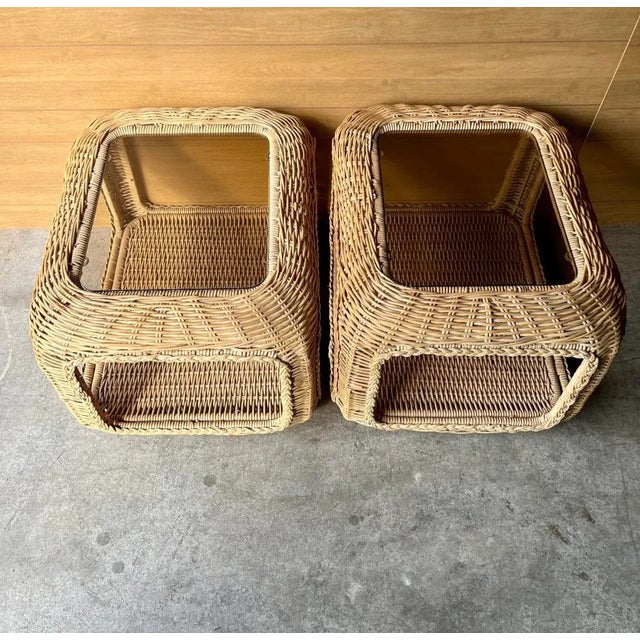 Coastal Large Braided Wicker Side Tables a Pair For Sale - Image 3 of 9
