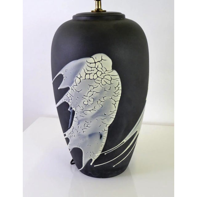 Mid-Century Modern Mid-Century Modern Vintage Lava Glaze Ceramic Lamp in Black For Sale - Image 3 of 13