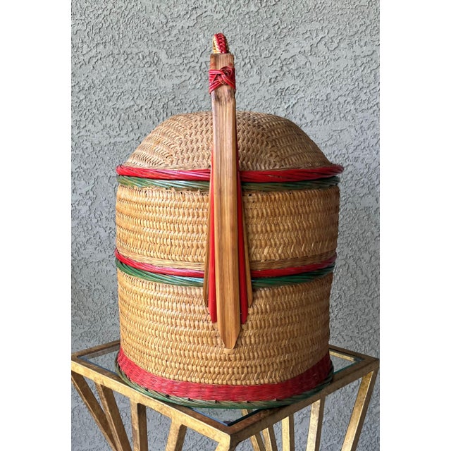 Chinoiserie Circa 1960/1970 Chinese Rattan & Bamboo Two-Tier Betrothal / Wedding Basket For Sale - Image 3 of 18