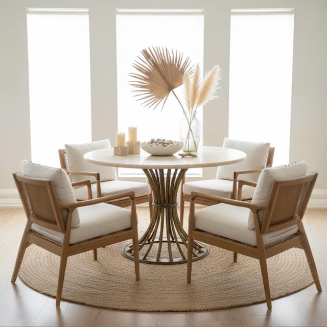 Contemporary Organic Modern Kreiss Travertine & Gilt Iron Dunbar Inspired Wheat Sheaf Center Table For Sale - Image 3 of 11