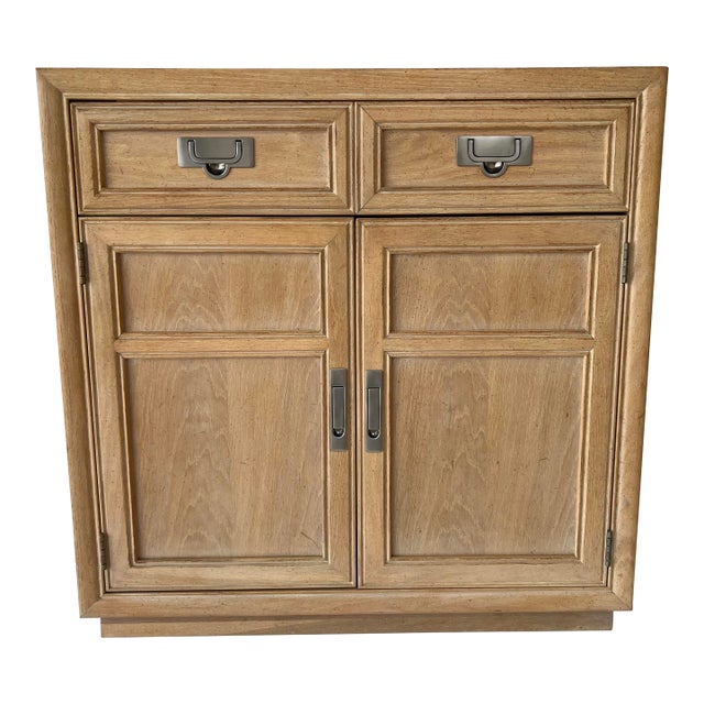 Vintage Stanley Bleached Wood and Nickel Dry Bar For Sale